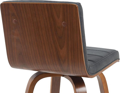 Armen Living Vienna Modern Swivel 26" Counter Height Barstool with Vintage Black Faux Leather and Walnut Wood Finish