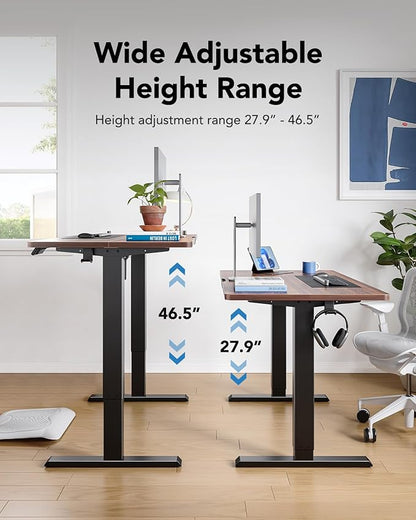 HUANUO 63" x 28" Electric Standing Desk Adjustable Height, 4 Memory Height Settings, Headphone Hook, Cable Manager, Sit Stand Up Desk for Home Office & Computer Workstation, Walnut