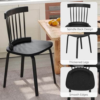 Unovivy Black Dining Chairs Set of 6, Wooden Windsor Chairs, Farmhouse Kitchen Chairs, Black Spindle Chair for Dining Room, Restaurant