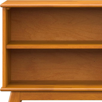 SIMPLIHOME Draper Bookcase - 30 inch Tall Solid Hardwood Low Bookshelf in Teak Brown, Mid-Century Modern Storage for Living Room, Study Room or Office with Tapered Legs and Wide Open Shelves
