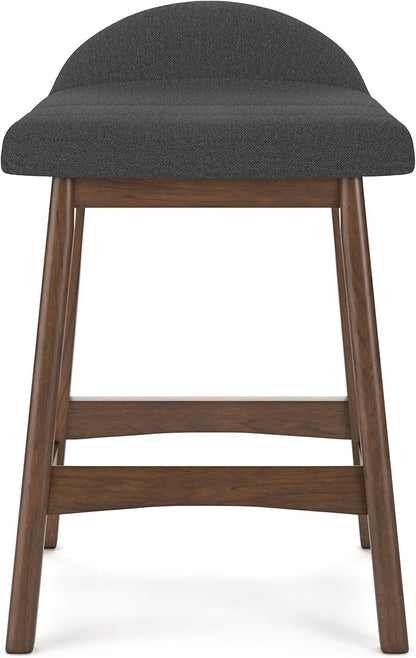 Signature Design by Ashley Lyncott Contemporary 28.5" Counter Height Upholstered Bar Stool with Foam Cushion, 2 Count, Charcoal & Brown
