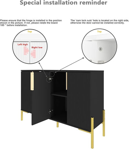 4 Doors Sideboard Buffet Cabinet with Adjustable Shelves,Modern Accent Sideboard with Golden Legs,Wide Storage Cabinet for Kitchen,Living Room,Black