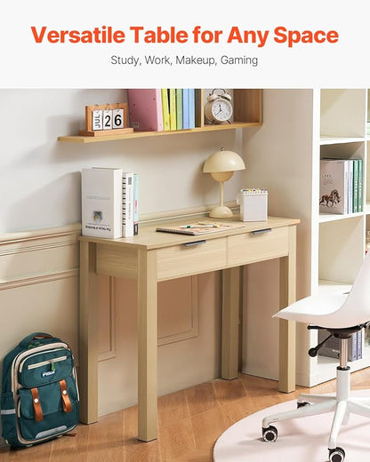 VEVOR Small Desk with Drawers, Wooden Table for Home Office, Small Computer Desk with Storage, Vanity Desk with Drawers, Study Table for Adults/Students for Drawing, Reading, Writing, Light Wood