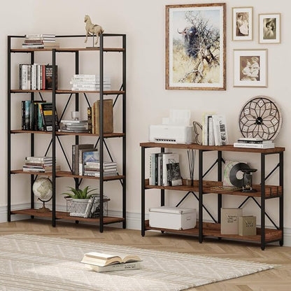 BON AUGURE Rustic Console Table with Shelves, 3 Tier Sofa Table Behind Couch for Living Room, Wood Metal Entryway Tables for Hallway, Foyer, Entrance (47 Inch, Rustic Oak)