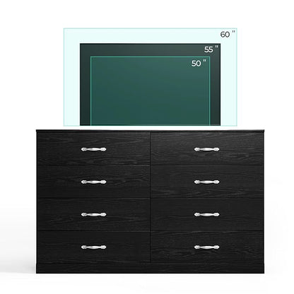 LINSY HOME 8 Drawer Dresser for Bedroom, 54" Wide Chest of Drawers, Modern TV Stand Dressers with Wood Frame and Metal Handles, Large Drawer Organizer for Bedroom, Living Room, Black