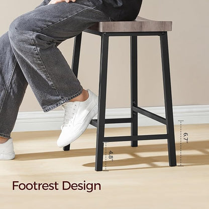 Bar Stools, Counter Height Bar Stools Set of 2, 23.7 Inch Saddle Stools with Footrest, Kitchen Stools, Industrial Style, for Dining Room, Counter, Bar, Greige BAHG0801