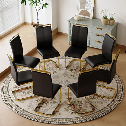 Dining Chairs Set of 8, Faux Leather with Plated Chrome Metal Frame, Modern Kitchen Chairs with Padded Seat High Back for Dining Room, Kitchen, Living Room
