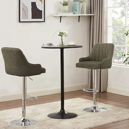 VECELO Bar Stools Set of 2, Adjustable Barstools, Counter Height Stools with Back and Arm, Kitchen Island Stools, Swivel PU Leather Chairs for Pub, Dining Room, Modern Style, Dark Grey