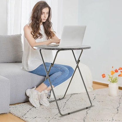 Round Folding TV Tray/TV Trays Dinner Snack Trays Table,Portable Foldable Table Small Sofa Bedside Tables with Light Weight, 17.5 x 17.5 x 26 in(Black Marble)