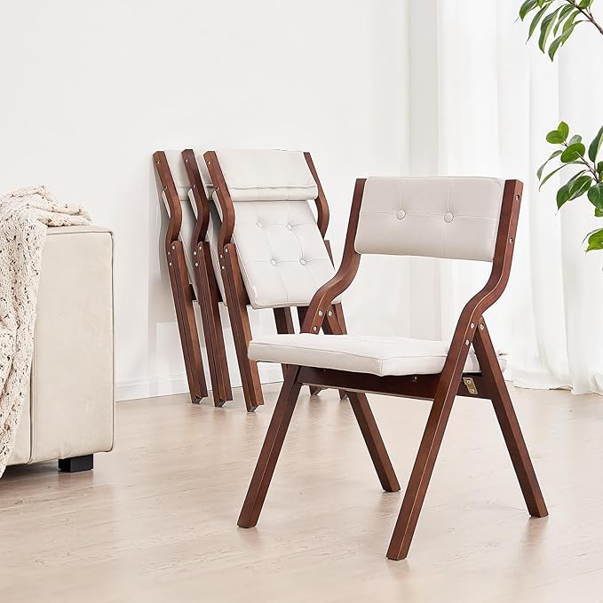 VEVOR Wooden Folding Chairs with Cushion, Set of 2, Portable Foldable Cushion Chair with Wooden Frame, Modern Padded Dining Chair for Kitchen, Office, Wedding, Party, Dining Room, Easy Assembly, White