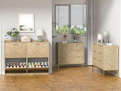47" Large Shoe Cabinet with 4 Flip Drawers, Freestanding Shoe Storage Cabinet for Entryway, Hidden Shoe Cabinet Organizer with Adjustable Shelf, Narrow Shoe Rack for Entryway, Hallway, Oak
