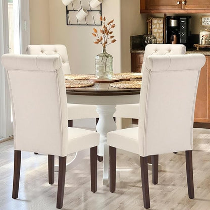 COLAMY Tufted Dining Chairs Set of 2, Accent Parsons Diner Chair Upholstered Fabric Stylish Kitchen Chairs with Solid Wood Legs and Padded Seat, Beige