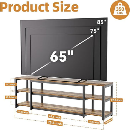Aquzee 85 inch TV Stand, Entertainment Center for 70 75 80 85" TV, 75.2" Wide Wood Television Console Table for Living Room Bedroom Gaming Room, Rustic Brown