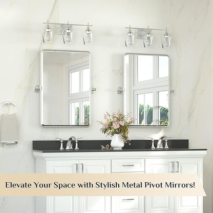 Keonjinn 20 x 30 Inch Tilt Mirror Bathroom, Satin Nickel Metal Pivot Mirror for Bathroom, Silver Beveled Fixed Tilt Mirrors for Over Sink, Modern Tilting Mirrors Wall Mounted (Horizontal/Vertical)