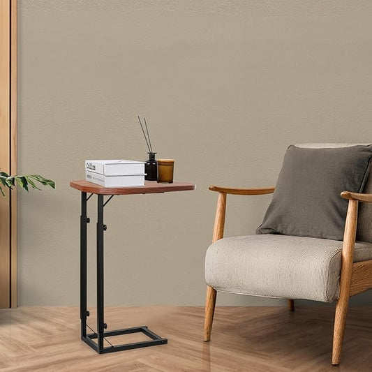 Premium Adjustable C-Shaped End Table for Couch, Mini Side Tables for Sofa, Small Coffee Table with Metal Frame, Beautiful and Practical Sidekick for Your Living Room, Bedroom, Bedside, Rustic Brown