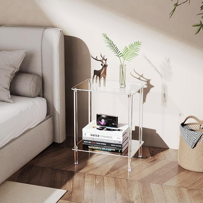 Clear Acrylic Side Table, 2-Tier End Table for Living Room, Small Modern Bedside Tables Nightstand for Bedroom, Home Decor Accent Table, 15.7" L x 11.8" W x 19.82" H, Clear