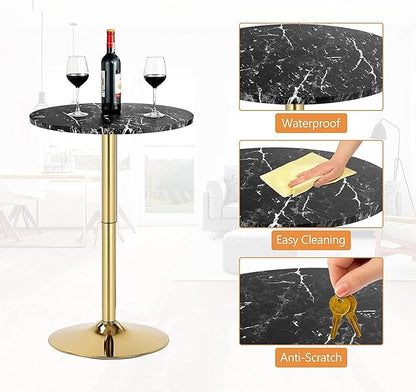 Gold Bar Table Round Cocktail Tables Height Adjustable 27.9''-35.4'' Pub Table with Metal Base Modern Style for Kitchen, Bar, Office & Dining Room Sturdy Stylish