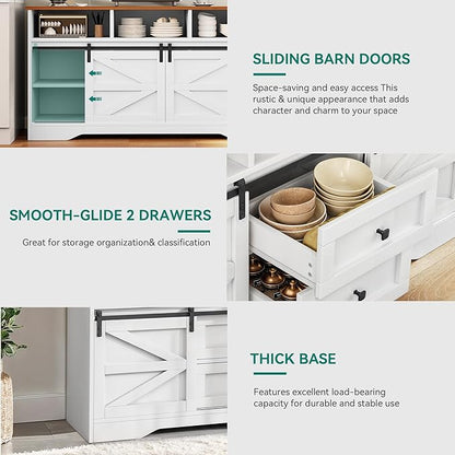 YITAHOME Buffet Cabinet with Drawers, 59" Large Sideboard Buffet Storage Cabinet with Shelves and Doors, Modern Farmhouse Coffee Bar Station Wood Kitchen Table for Kitchen, Dining Room, White
