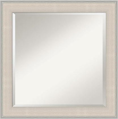 Amanti Art White Bathroom Mirror for Over Sink, 25x25 Cottage White Silver Square Vanity Mirror, Medium Coastal Wood Frame, Hangs Horizonally and Vertically, Bathroom Wall Decor, Beveled Edge from WI
