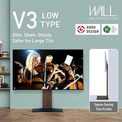 WALL V3 Low Type | Sleek 32-80 Inch Universal Ultra thin TV Stand | Walnut | for Living Room and Bedroom, Space Saving, Adjustable Mount, No Drill, Japanese Design & Engineering