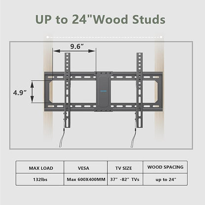 UL Listed Fixed TV Wall Mount for 37-82 Inch Screens, Low Profile TV Mount Fits 16", 18", 24" Studs, Wall Mount Bracket with Quick Release Lock, Max VESA 600x400mm, Holds up to 132 lbs by USX STAR