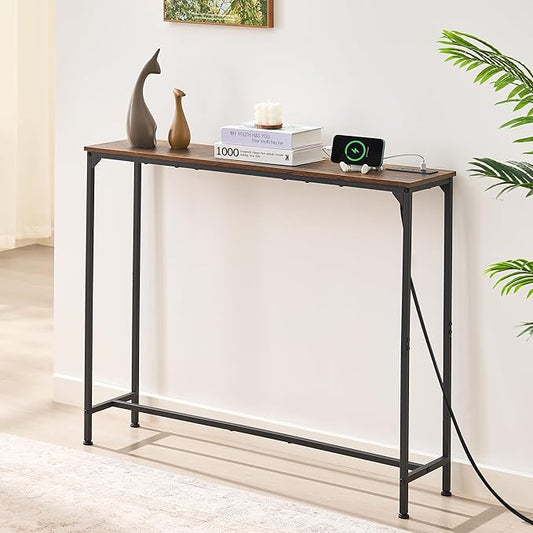 Console Table, Narrow Entryway Table, Thin Sofa Table, Behind Couch Table,for Hallway, Bedroom, Living Room, Foyer, 9.4 x 39.4 x 31.5 Inches, Rustic Brown