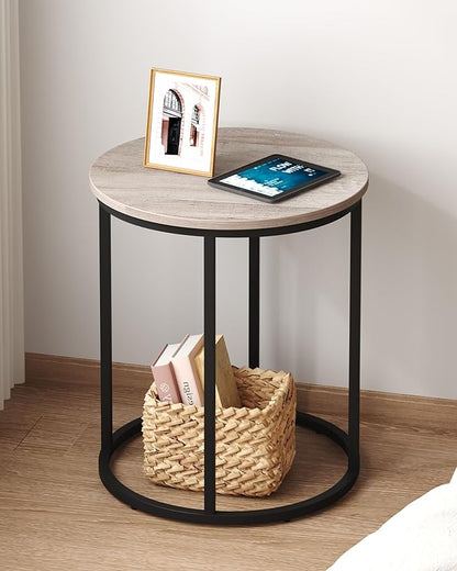 Yusong Round End Table, 20" Accent Small Side Table Nightstand Modern Bedside Table for Living Room Bedroom Office Small Spaces, Grey