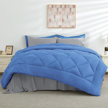 HEVUMYI Royal Blue & Light Grey Twin-XL Comforter Set - 5-Piece All Season Bed in a Bag Twin-XL, Ultra Soft Bedding Set with Comforter, Flat Sheet, Fitted Sheet, Pillowcases, Pillow Shams, Royal Blue
