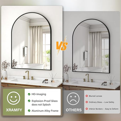 32"x48" Arched Bathroom Mirror with Aluminum Frame Arched Wall Mounted Vanity Mirror for Entryway, Bedroom, Living Room, Black