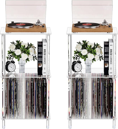 Clear Acrylic Side Table Set of 2, 15.7" L x 11.8" W x 30.7" H, 3-Tier End Table for Living Room, Small Modern Bedside Tables Nightstand for Bedroom, Home Decor Accent Table
