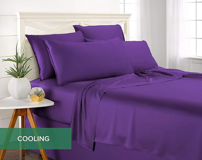 King Sheets by Pure Bamboo, Genuine 100% Organic Viscose Derived from Bamboo Bed Sheet Set, Luxuriously Soft & Cooling, Double Stitching, Lifetime Quality Promise (King, Purple)