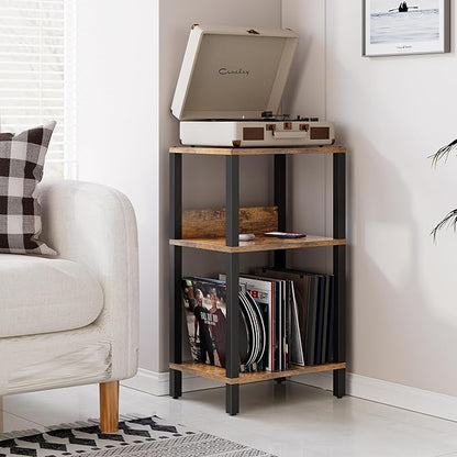TUTOTAK Record Player Stand with Storage Up to 100 Albums,Record Storage Table,3 Tier End Table,Side Table for Living Room, Bedroom, Brown TB01BB075