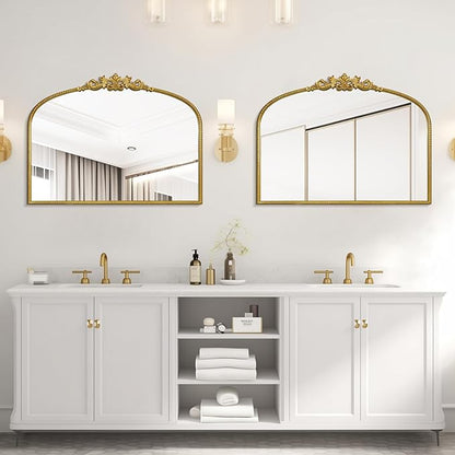 WallBeyond Gold Vintage Mirror - 32x24 Inch, Arched Antique Mirror with Ornate Frame for Bathroom, Living Room, Fireplace, Entryway