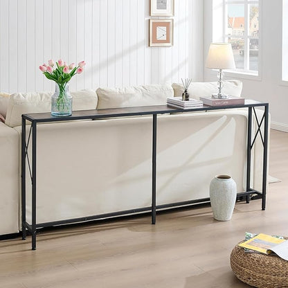 Console Table, 70” Narrow Sofa Table, Entryway Table, Industrial Sofa Table for Hallway, Living Room, Bedroom, Long Console Table,Rustic Brown