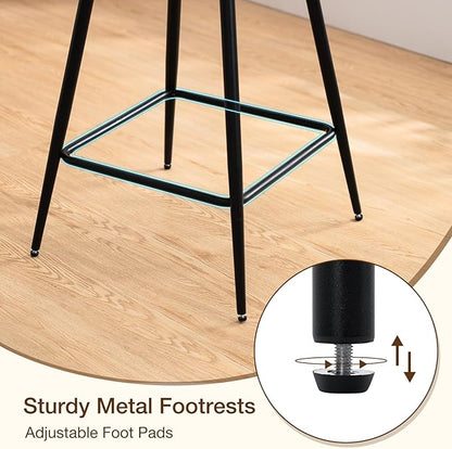 HOMMPA Swivel Bar Stools Set of 3 Counter Height Bar Stools Chiars 26'' Boucle Upholstered Modern Counter Barstools with Back Metal Legs Bar Chairs for Kitchen Counter Island Black