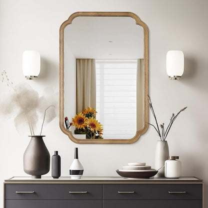 WallBeyond 24" x 36" Rounded Corner Arch Wall Mirror with Wood Frame for Entryway, Living Room or Bedroom Home Decor - Light Woodgrain, Honey-Colored