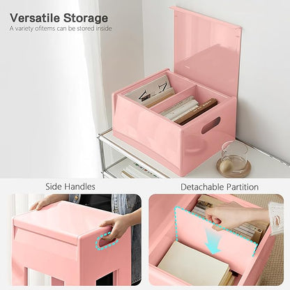 Nightstand Bedside with Storage Space, Multifunctional Colorful Plastic End Table Small Side Table for Bedroom, Dorm and Small Spaces, Easy Assembly(14.7" D x 11.8" W x 15.8" H, Pink)