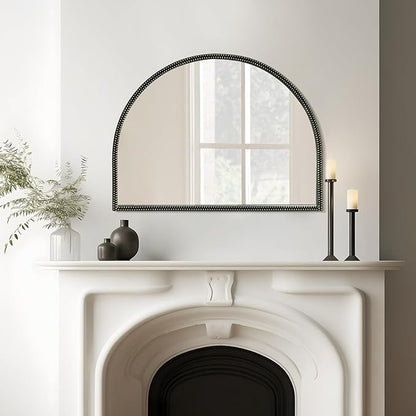 WallBeyond Black Vintage Mirror for Vanity 32x24 Inch, Gold Antique Mirror with Ornate Beaded Frame for Bathroom, Living Room, Fireplace, Entryway