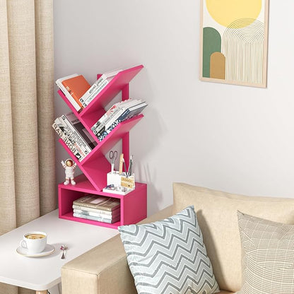 Small Tree Book Shelf,5 Tier Black Tree Bookshelf,Desktop Bookcase,Modern Desk Display Storage Bookshelves,Floor Standing Organizer Bookcases for Living Room,Bedroom,Office