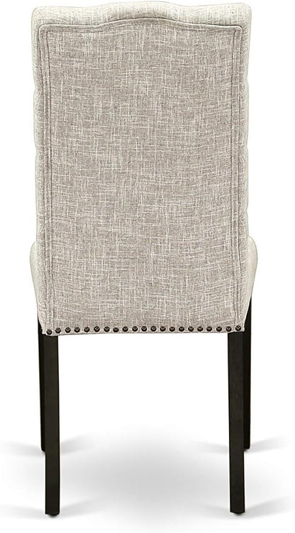 East West Furniture X697EL635-7 7 Piece Dining Room Furniture Set Consist of a Rectangle Dining Table with X-Legs and 6 Doeskin Linen Fabric Upholstered Chairs, 40x72 Inch, Multi-Color
