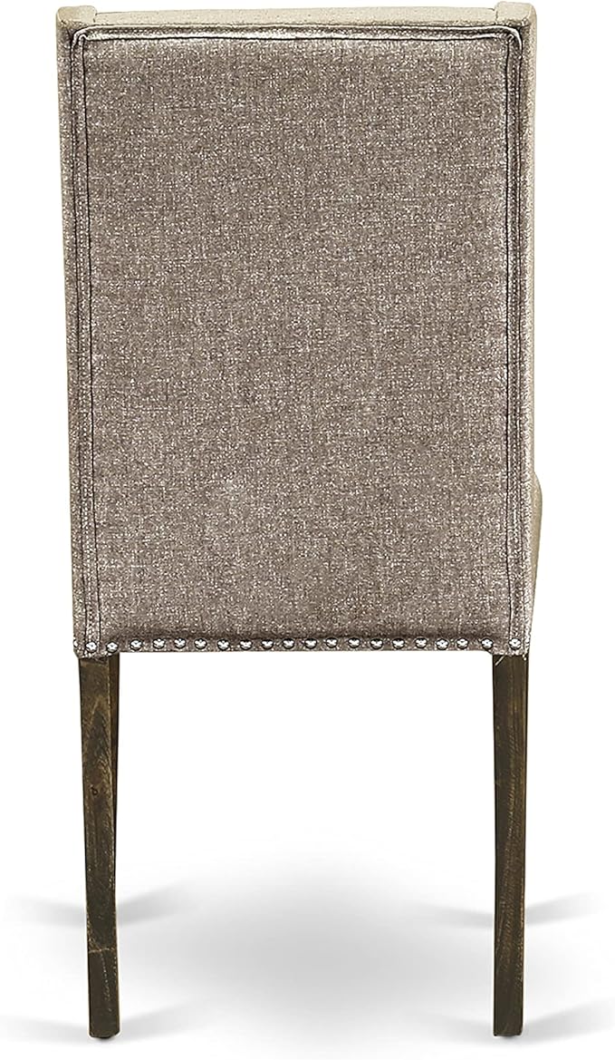 East West Furniture X777FL716-9 9 Piece Dining Table Set Includes a Rectangle Dining Room Table with X-Legs and 8 Dark Khaki Linen Fabric Parsons Chairs, 40x72 Inch, Multi-Color