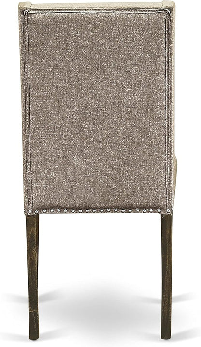 East West Furniture X777FL716-7 7 Piece Dining Room Table Set Consist of a Rectangle Dining Table with X-Legs and 6 Dark Khaki Linen Fabric Upholstered Chairs, 40x72 Inch, Multi-Color