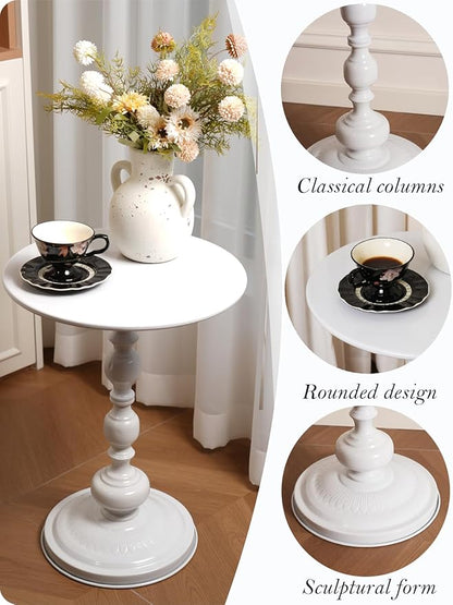 Side Table - 13.8" Round Small Accent Table with Metal Base, Multifunctional Vintage Coffee Table for Living Room, Bedroom, Office & Patio - Elegant Matte-Finished End Tables