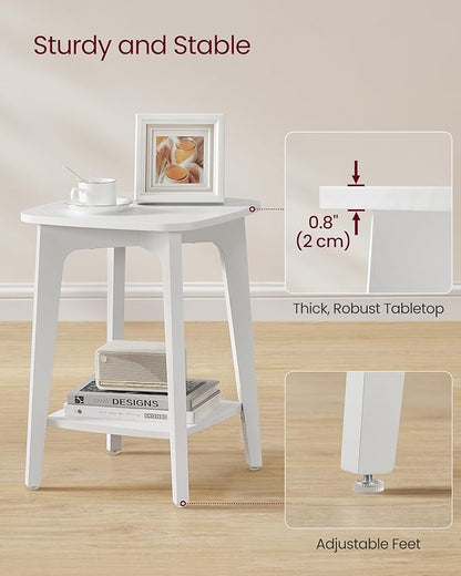 VASAGLE Side Table, Small Square End Table with Lower Shelf, Nightstand for Small Spaces, Living Room, Bedroom, Cloud White ULET236W01