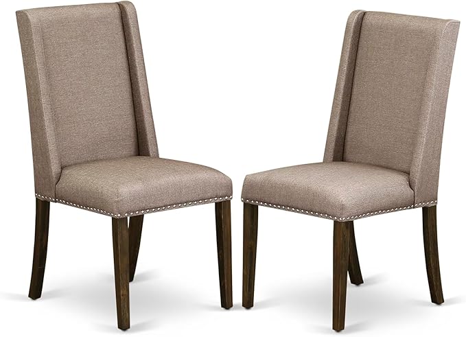 East West Furniture X727FL716-6 6 Piece Dining Set Contains a Rectangle Dining Room Table with X-Legs and 4 Dark Khaki Linen Fabric Parson Chairs with a Bench, 40x72 Inch, Multi-Color
