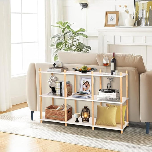YGYQZ 3 Tier Short Book Shelf, Wood Shelves with Open Back Long Horizontal 6 Cube Storage Shelf Book Shelves for Office, Living Room, Bedroom, Rustic Shelf (White)