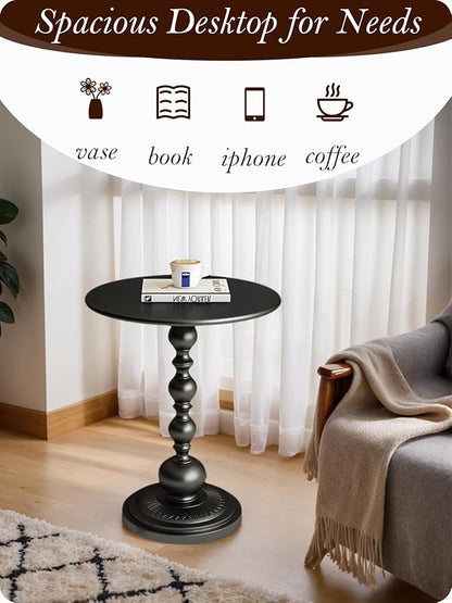 Side Table - 13.8" Round Small Accent Table with Metal Base, Multifunctional Vintage Coffee Table for Living Room, Bedroom, Office & Patio - Elegant Matte-Finished End Tables