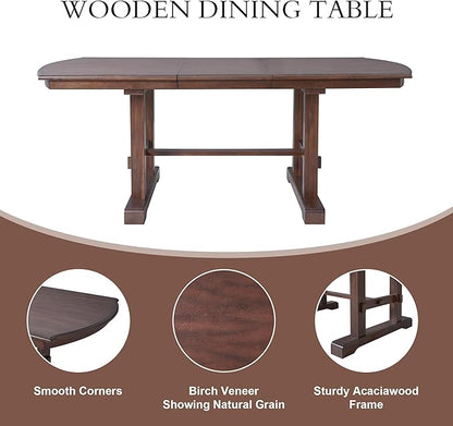 Ball & Cast Dining Table Set for 6,60" to 78" Extendable Wood Dining Table with Removable Leaf,6-Piece Kitchen Table Set W/ 4 Upholstered Chair and 1 Bench,for Dining Room,Kitchen,Restaurant,Cherry