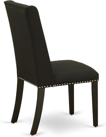 East West Furniture X697FL624-5 5 Piece Kitchen Table & Chairs Set Includes a Rectangle Dining Table with X-Legs and 4 Black Linen Fabric Parson Dining Chairs, 40x72 Inch, Multi-Color