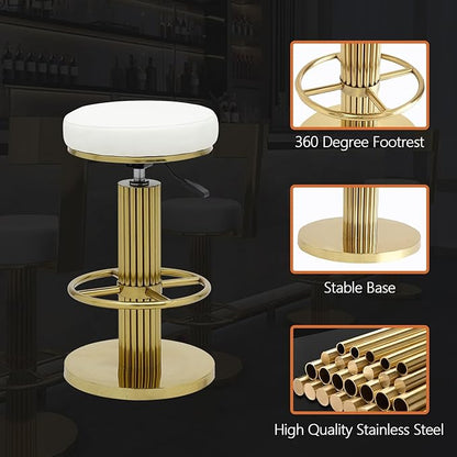 FUNROLUX Bar Stools Counter Height Bar Stools Modern Adjustable Swivel Counter Height Chairs Backless Counter Stools with Metal Legs for Kitchen Island Dining Room (White)